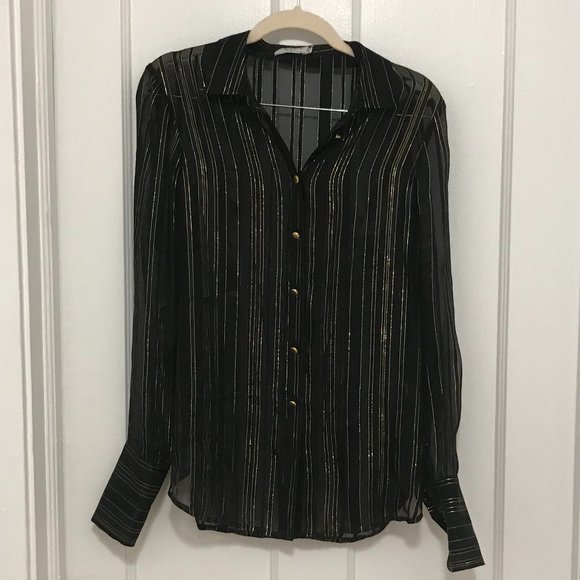 Frame Sheer Black Button Down with Gold Accents - Picture 1 of 2
